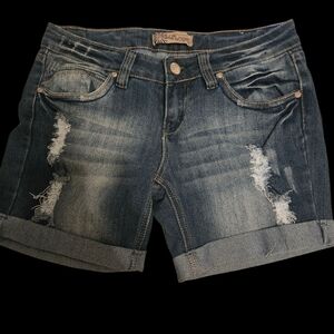 Wallflower Dark Blue Distressed Jean Shorts